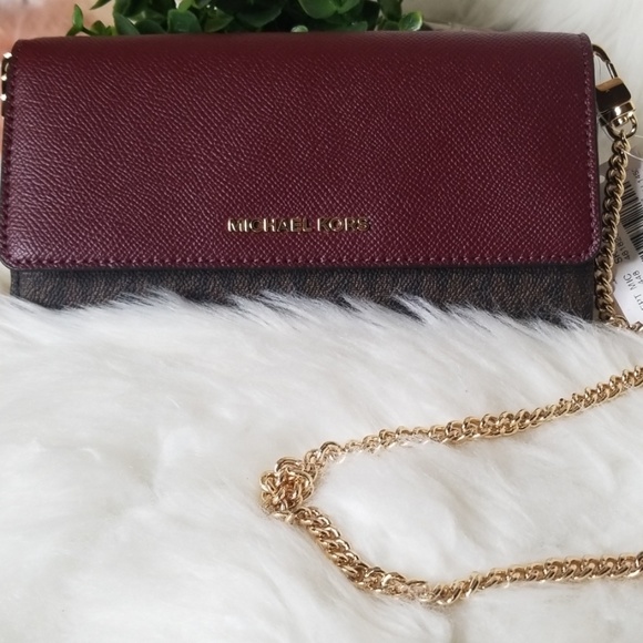 NWT MICHAEL KORS LARGE WALLET ON CHAIN OXBLOOD - Picture 1 of 8